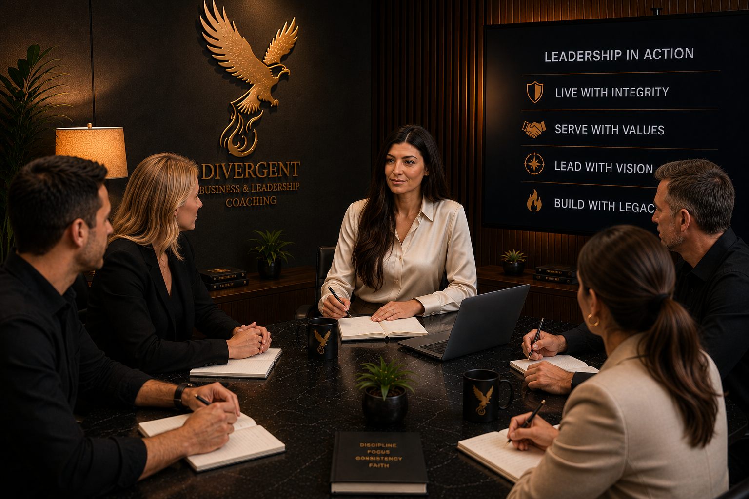 A senior leadership team collaborating around a boardroom table