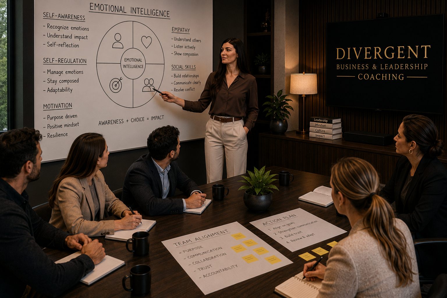 A facilitated team workshop with a whiteboard and collaborative notes